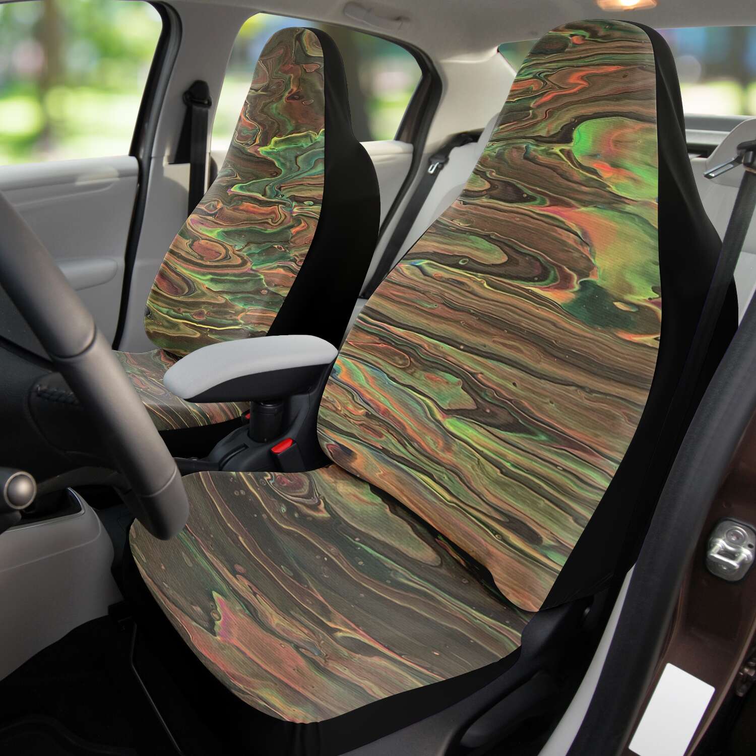 Unique Vehicle Seat Covers With Abstract Fluid Art Designs
