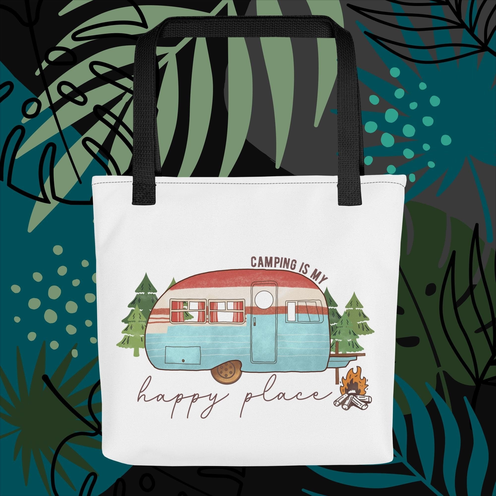 Camping Is My Happy Place - Retro Camper Design - Tote Bag
