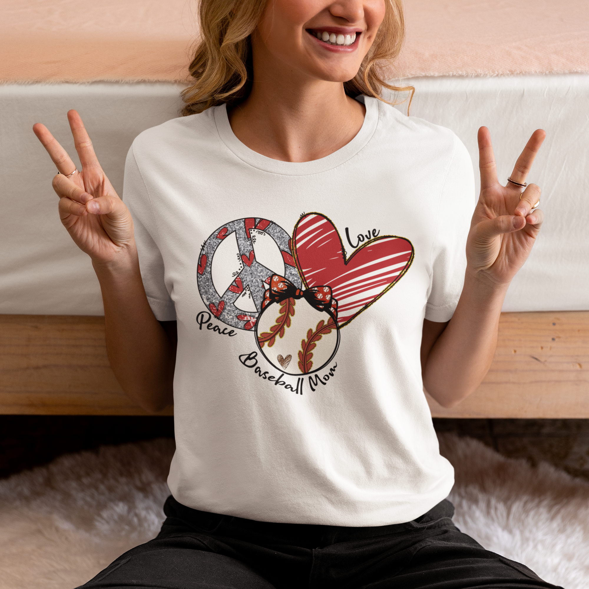 Baseball: Peace Love Baseball Mom - Cotton Short Sleeve T-Shirt