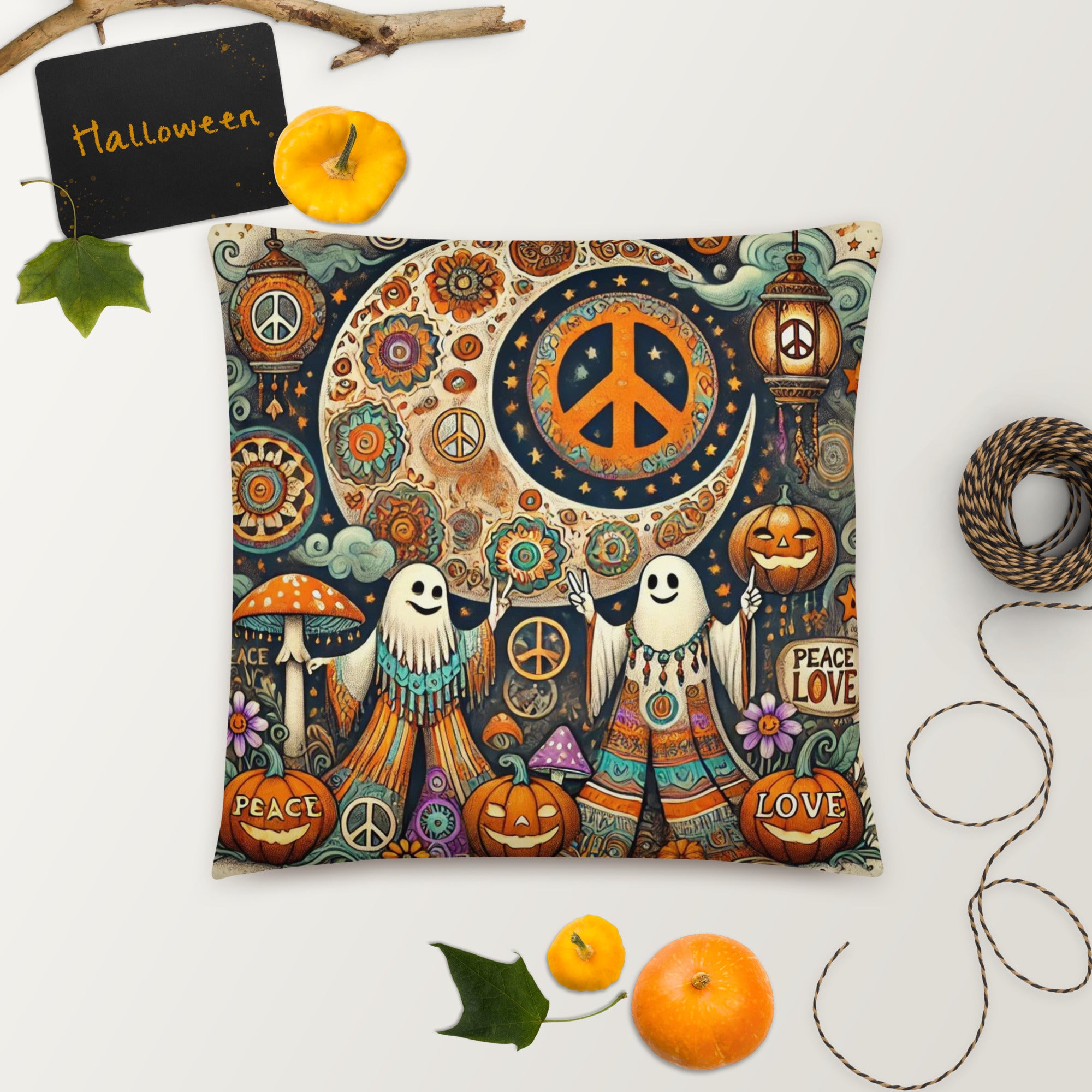 Hippie Halloween Pillow - Fun and Funky Groovy Ghosts