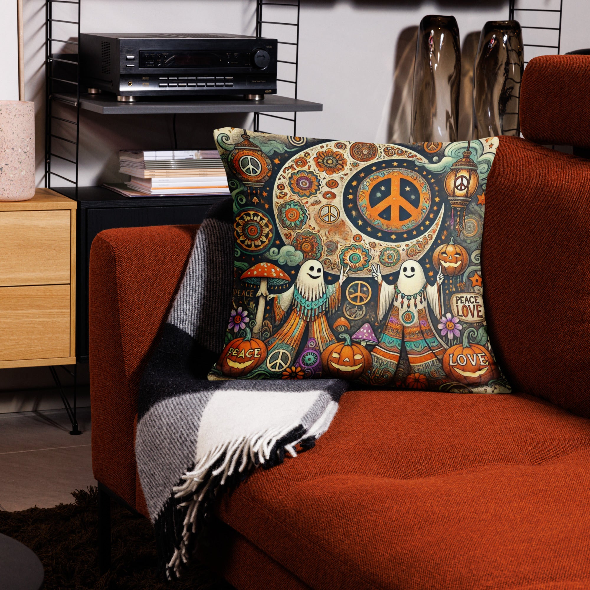 Hippie Halloween Pillow Cover - Fun and Funky Groovy Ghosts