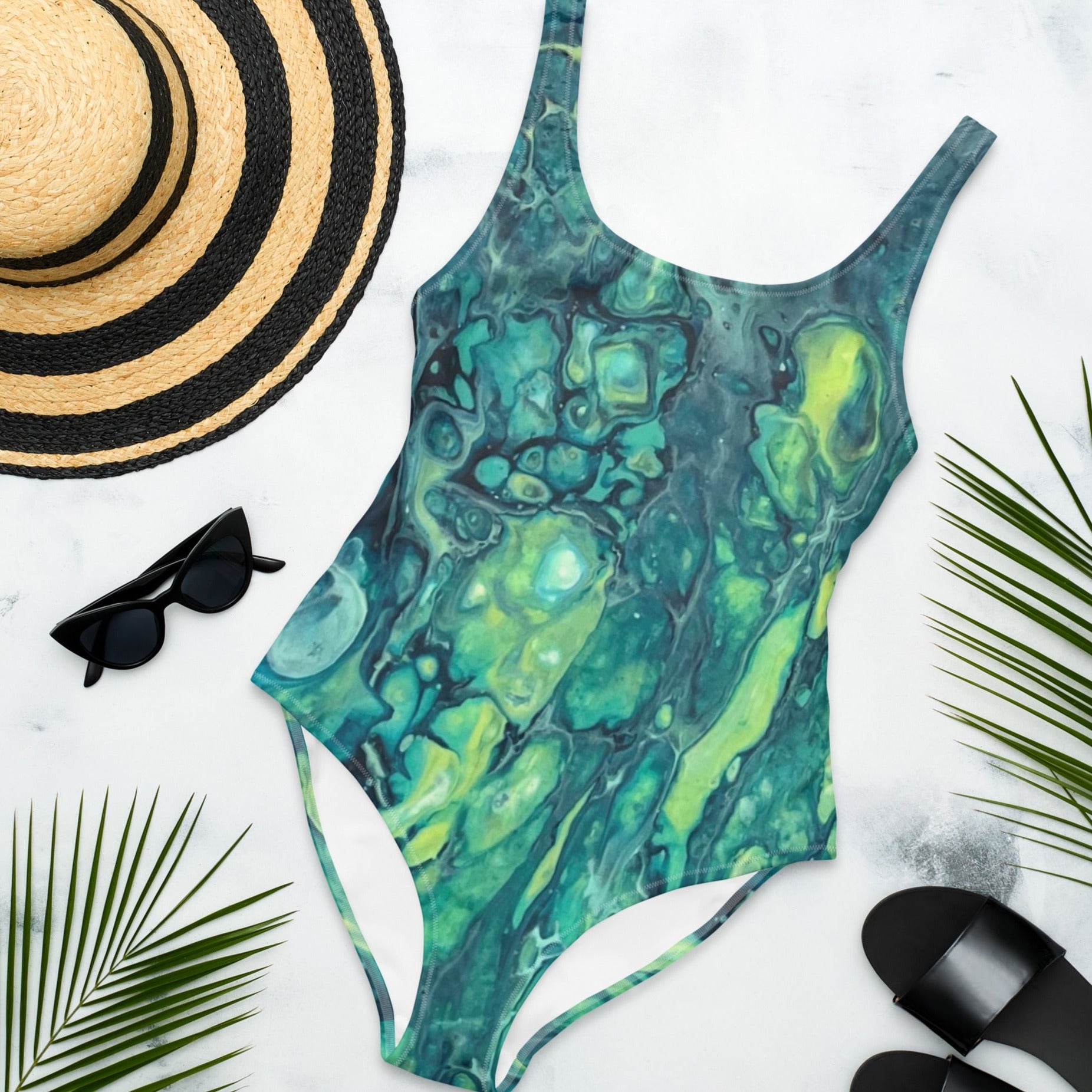 Caribbean Ocean 1 Original Artwork - Dive Into the Depths of Style - One-Piece Swimsuit