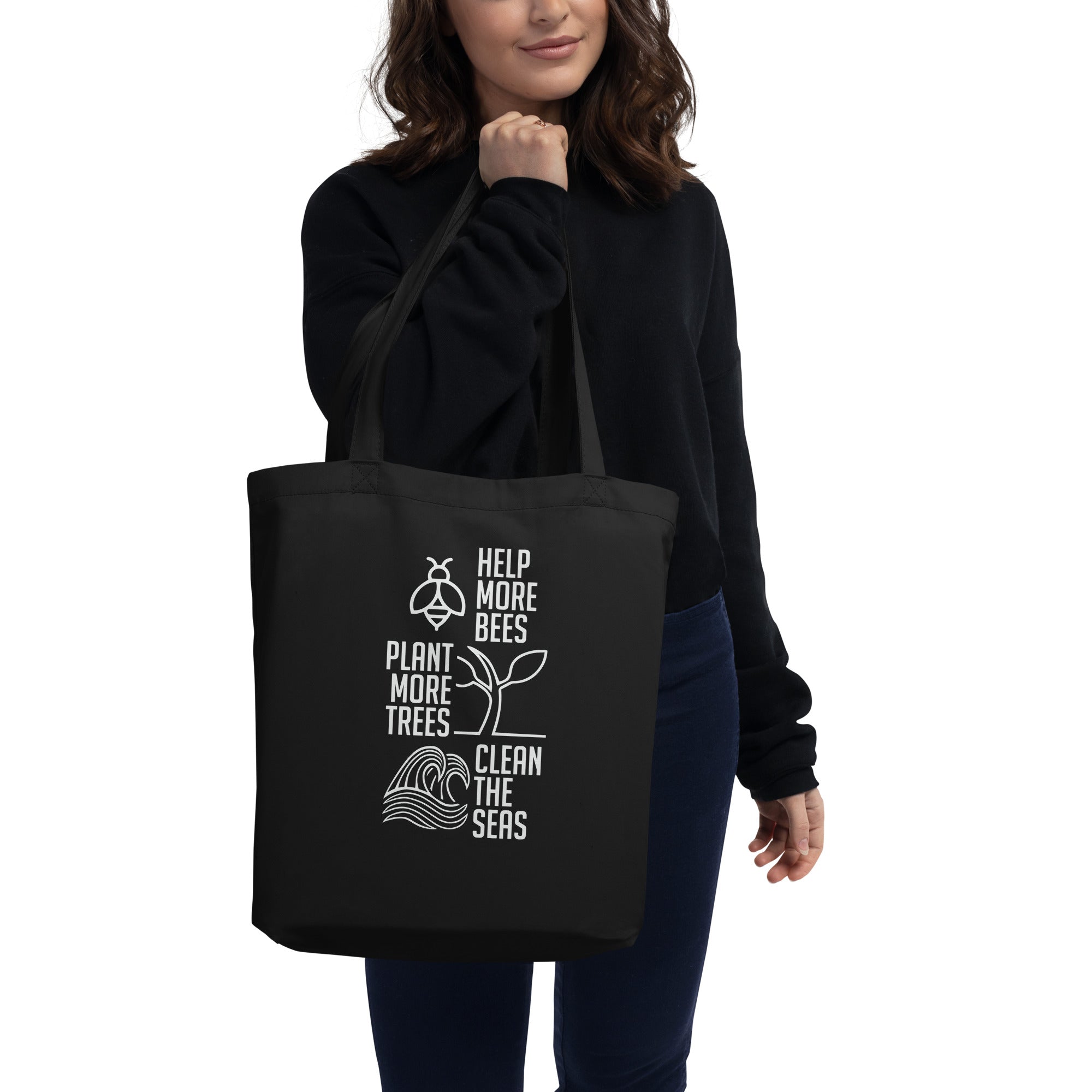 Bees Trees Seas Collection - Help More Bees, Plant More Trees, Clean The Seas - Eco Tote Bag