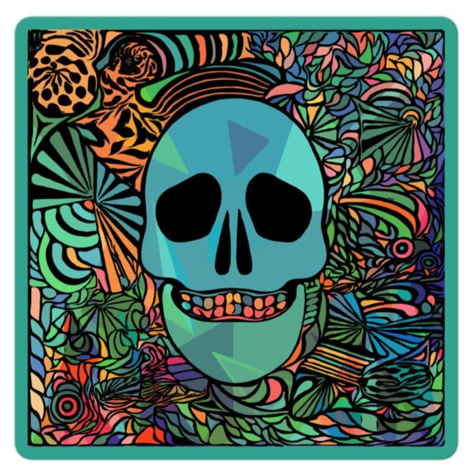 Psychedelic Skull  Sticker - Fun image to make you smile