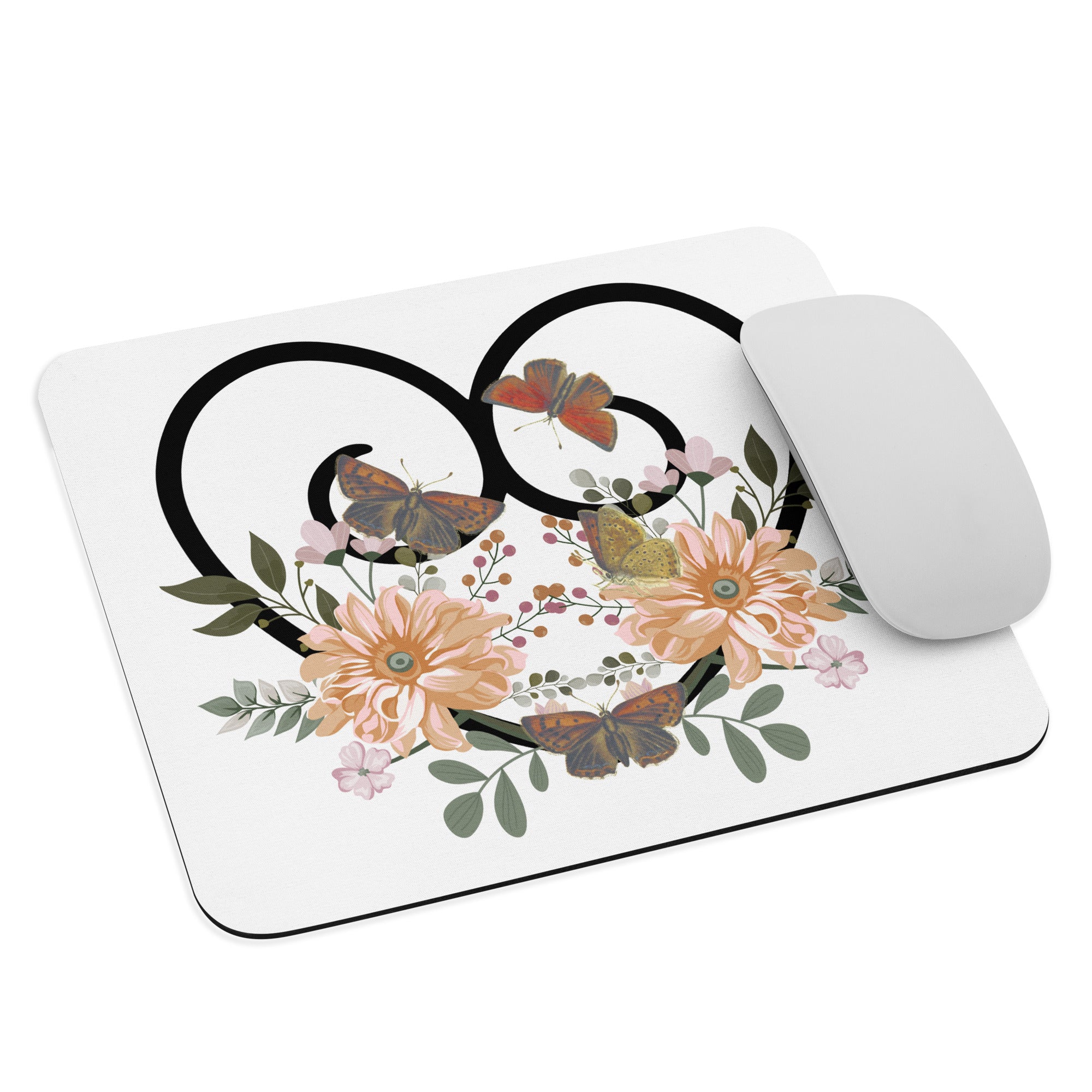 Hearts and Flowers 2 - With Butterflies - Mouse Pad