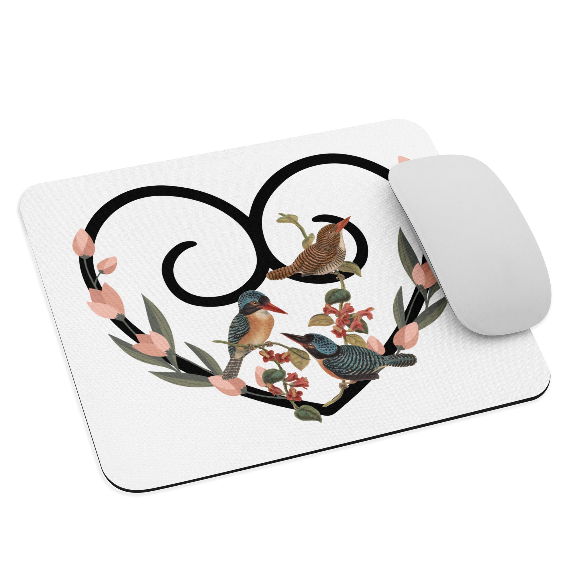 Hearts and Flowers 3 - With Birds - Mouse Pad