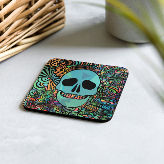 Psychedelic Skull Cork-Back Coaster- Fun image to make you smile