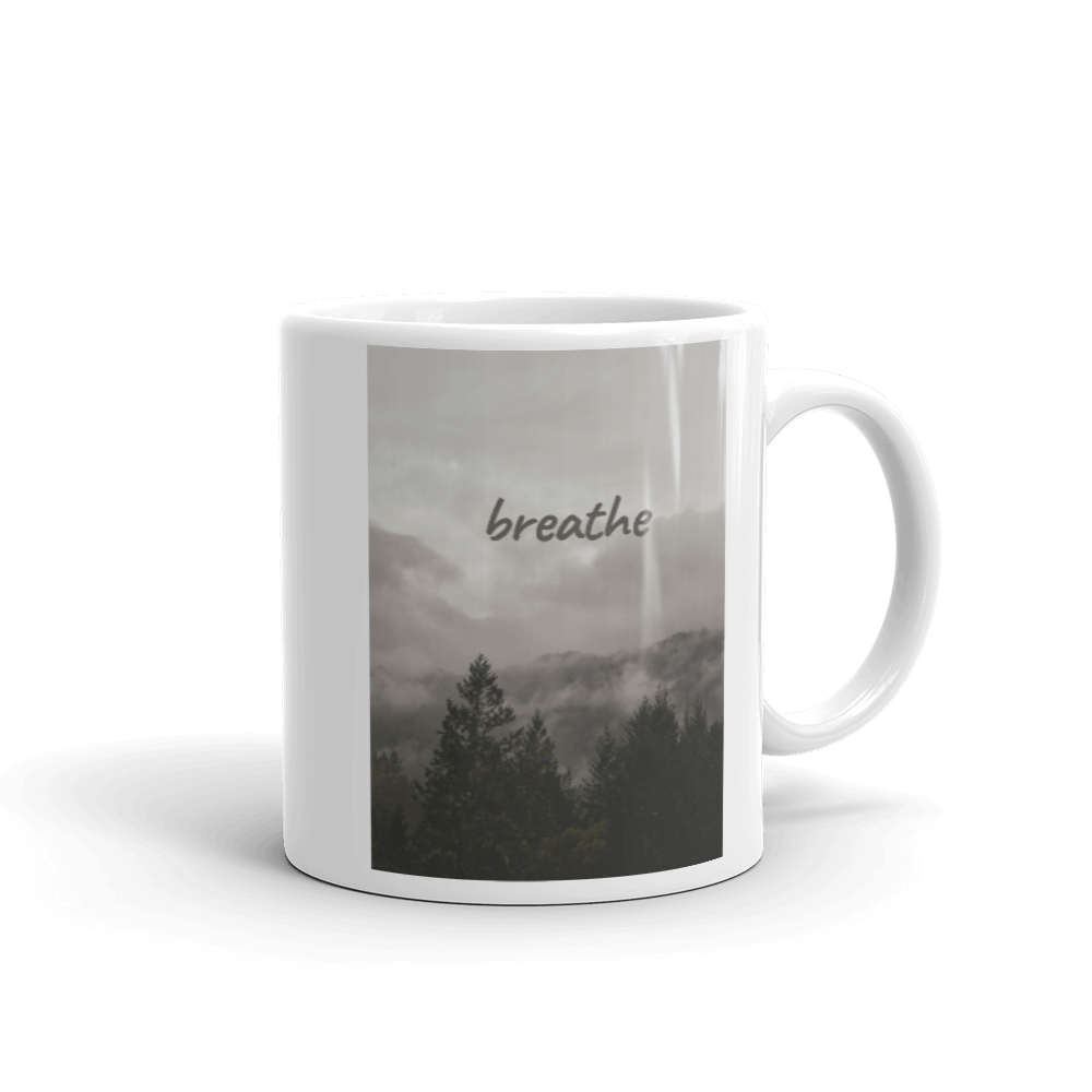 Hippie Soul Shop 11oz Breathe - A beautiful image and meaningful message - White Glossy Mug