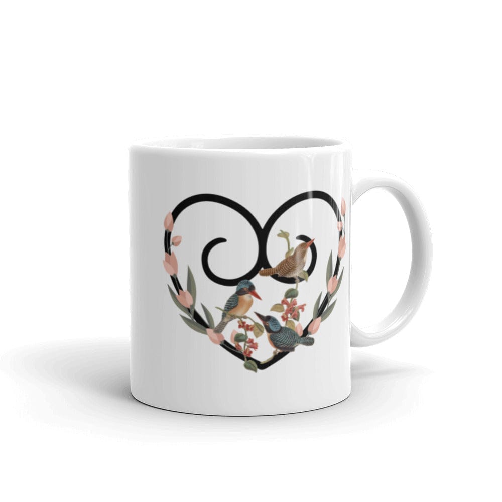 Hippie Soul Shop 11oz Hearts and Flowers 3 - With birds -  White Glossy Mug