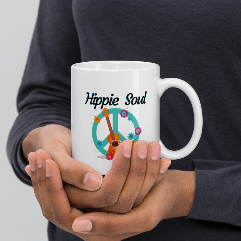 Hippie Soul Shop 11oz Hippie Soul - With fun peace sign and guitar design - White glossy mug