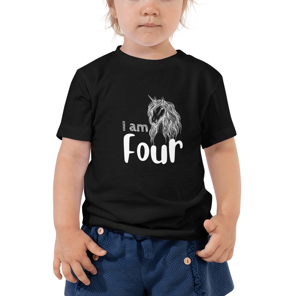 Hippie Soul Shop 3T I am Four - With cute unicorn image - Toddler Short Sleeve Tee