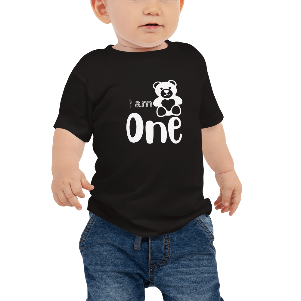 Hippie Soul Shop 6-12m I am One - With adorable teddy bear image - Baby Jersey Short Sleeve Tee