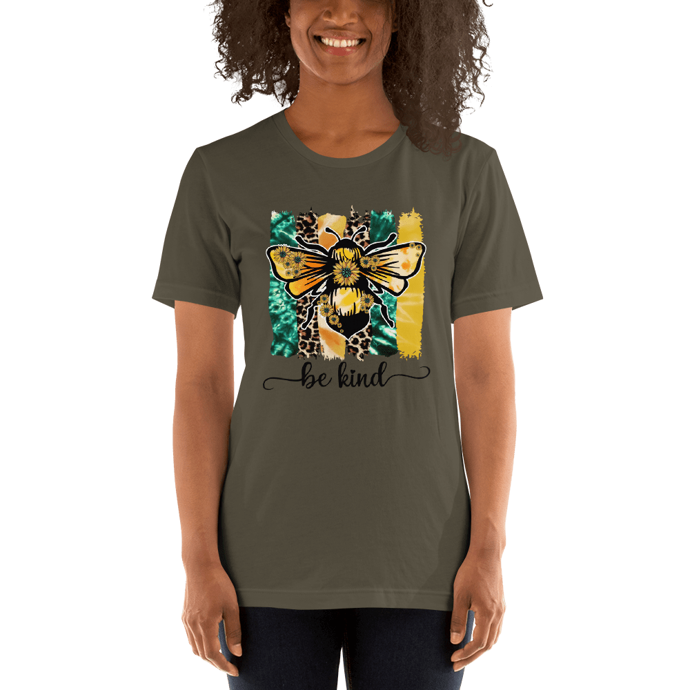 Hippie Soul Shop Army / S Be Kind - Colorful bee image for this important message - Short-Sleeve Unisex T-Shirt