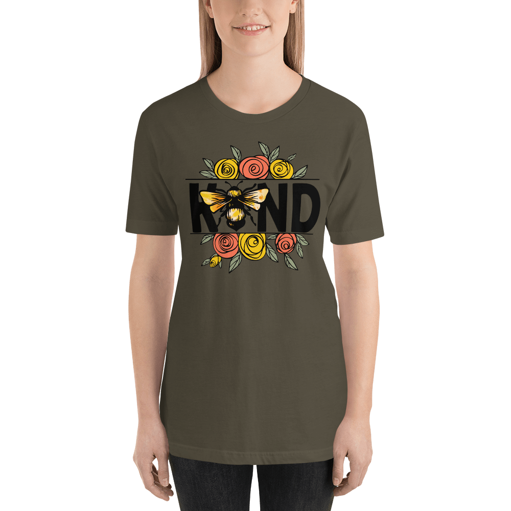Hippie Soul Shop Army / S Be Kind - Cute image 'bee kind' - Short-Sleeve Unisex T-Shirt