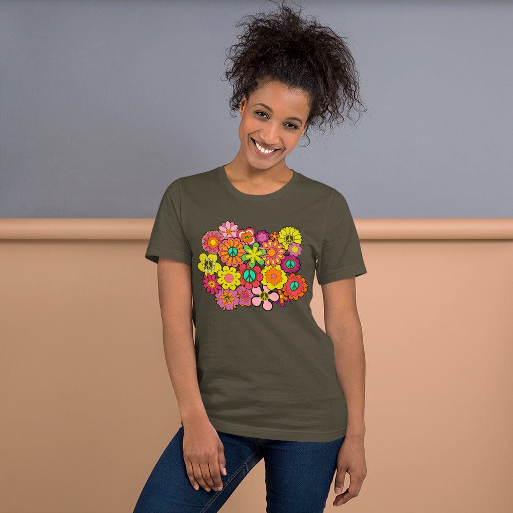 Hippie Soul Shop Army / S Flowers and Peace Signs - A perfect pair - Unisex t-shirt