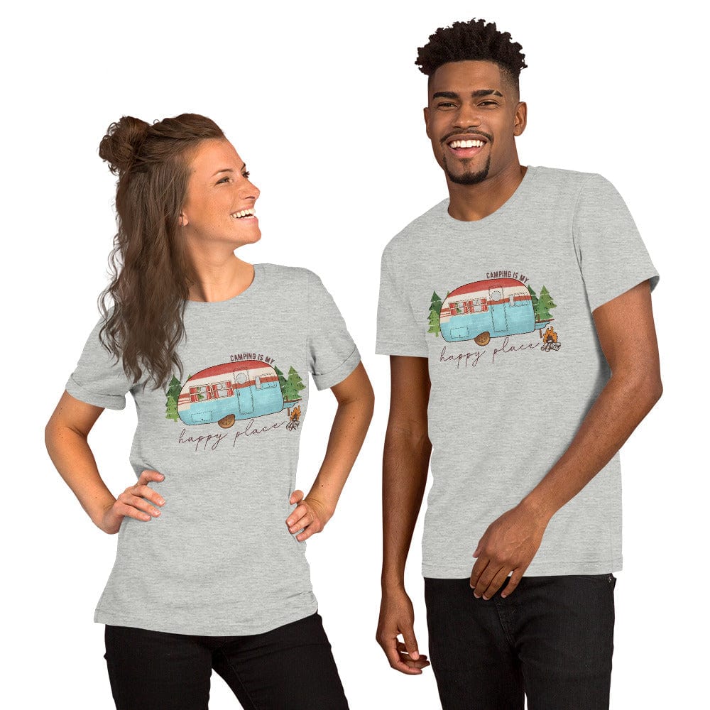 Hippie Soul Shop Athletic Heather / XS Camping - A happy place -  Unisex t-shirt
