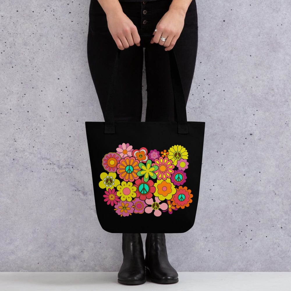 Hippie Soul Shop Black Flowers and Peace Signs - A perfect pair - Tote Bag