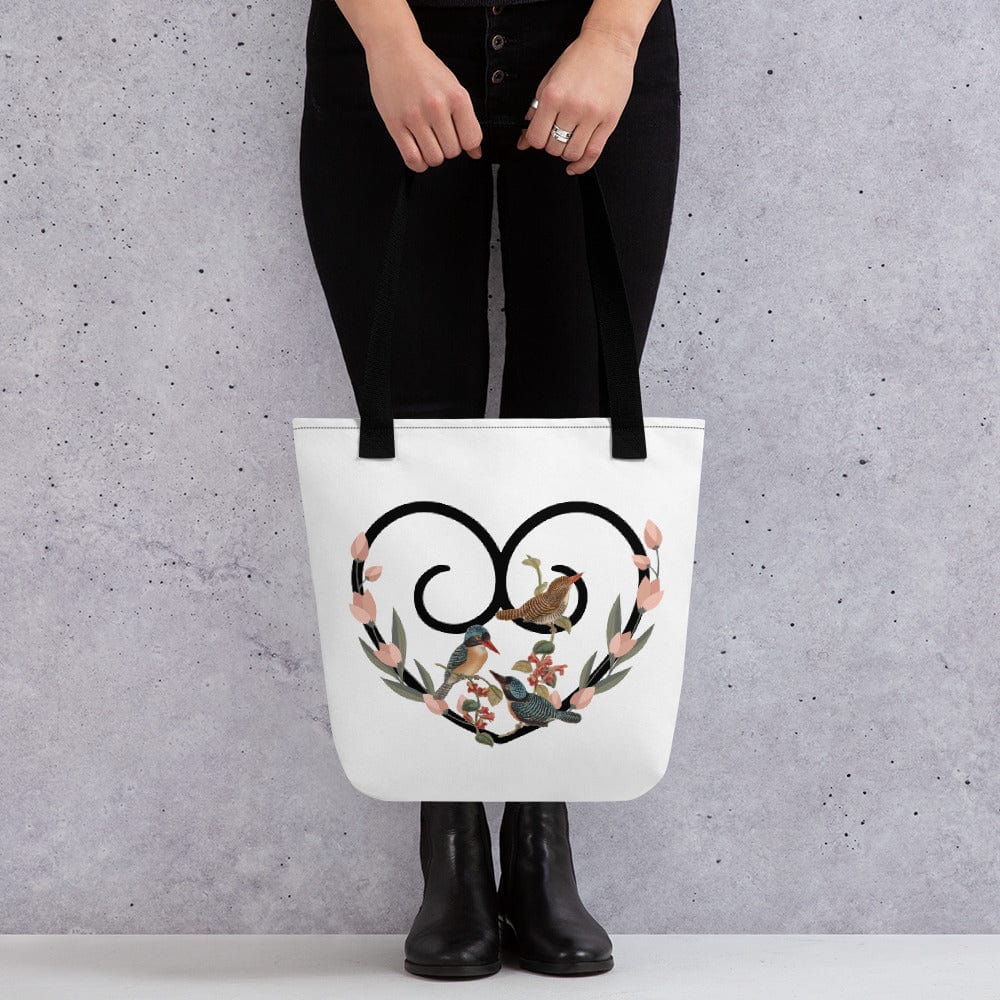 Hippie Soul Shop Black Hearts and Flowers 3 - With birds - Tote Bag