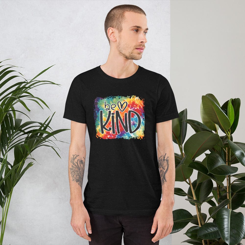 Hippie Soul Shop Black Heather / XS Be Kind - Colorful rainbow background for this important message - Short-Sleeve Unisex T-Shirt
