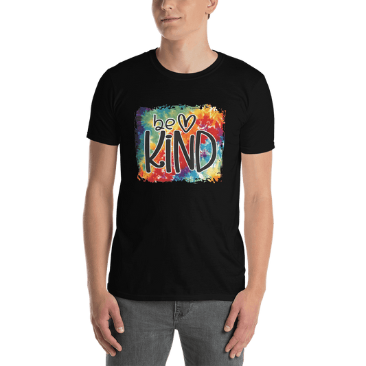 Hippie Soul Shop Black / S Be Kind - Colorful rainbow background for this important message - Short-Sleeve Unisex T-Shirt