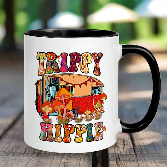 Hippie Soul Shop Black Trippy Hippie - Cute hippie vibe camper design - Mug with Color Inside