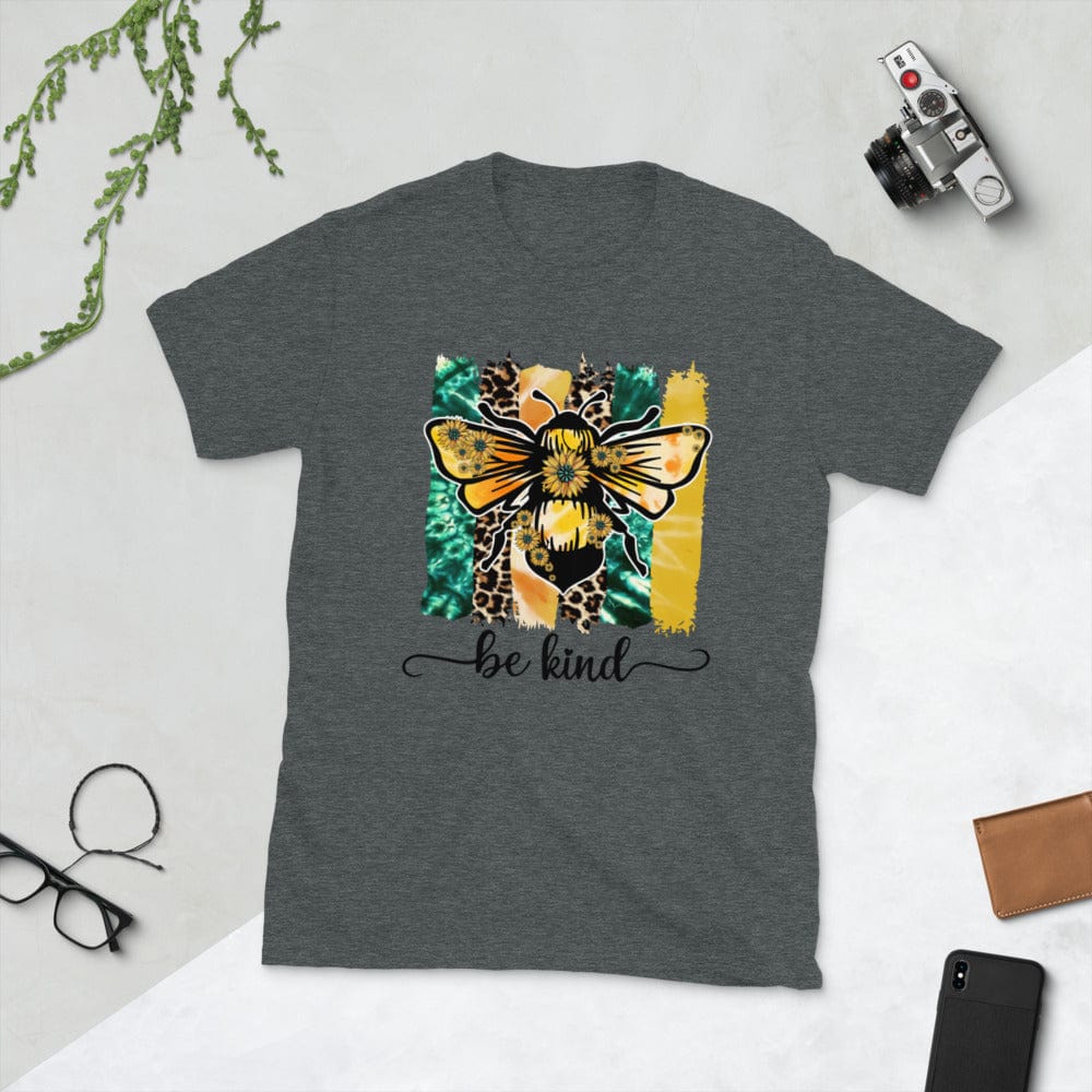 Hippie Soul Shop Dark Heather / S Be Kind - Colorful bee image for this important message - Short-Sleeve Unisex T-Shirt