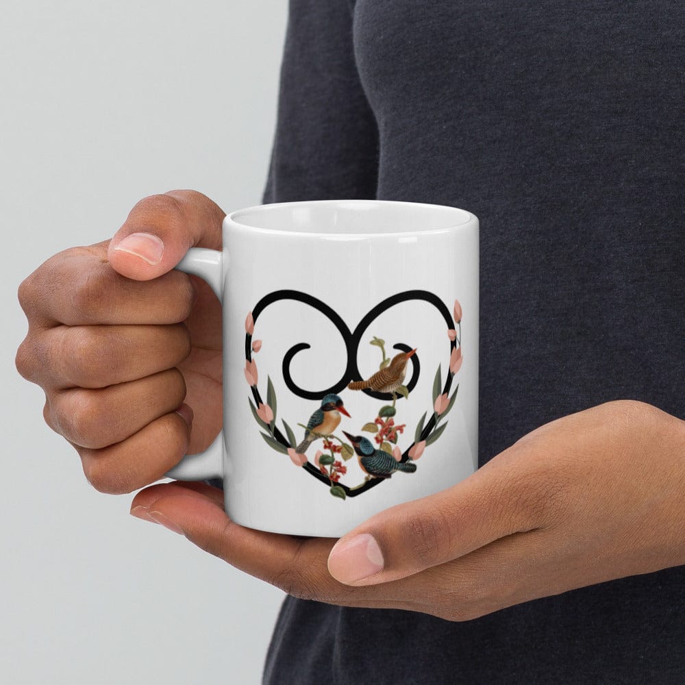 Hippie Soul Shop Hearts and Flowers 3 - With birds - White Glossy Mug