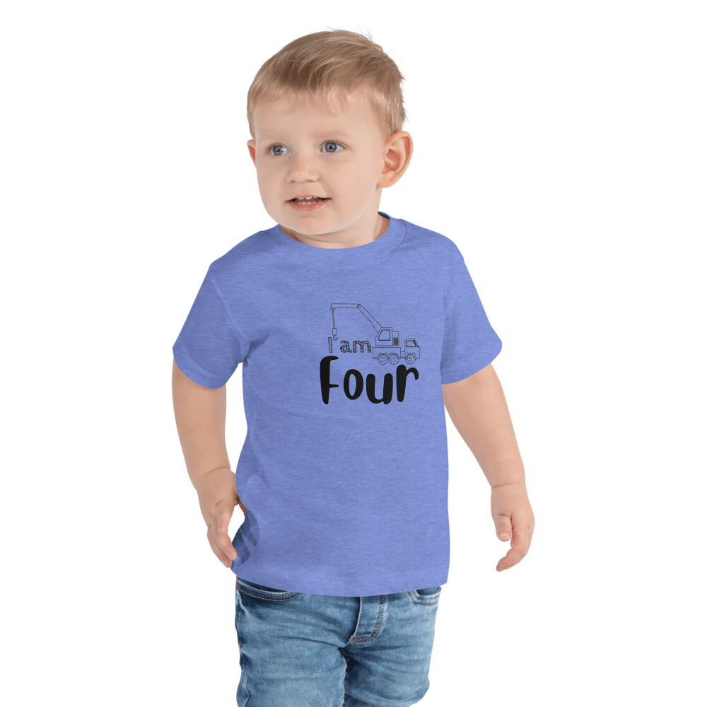 Hippie Soul Shop Heather Columbia Blue / 2T I am Four - With adorable truck image - Toddler Short Sleeve Tee