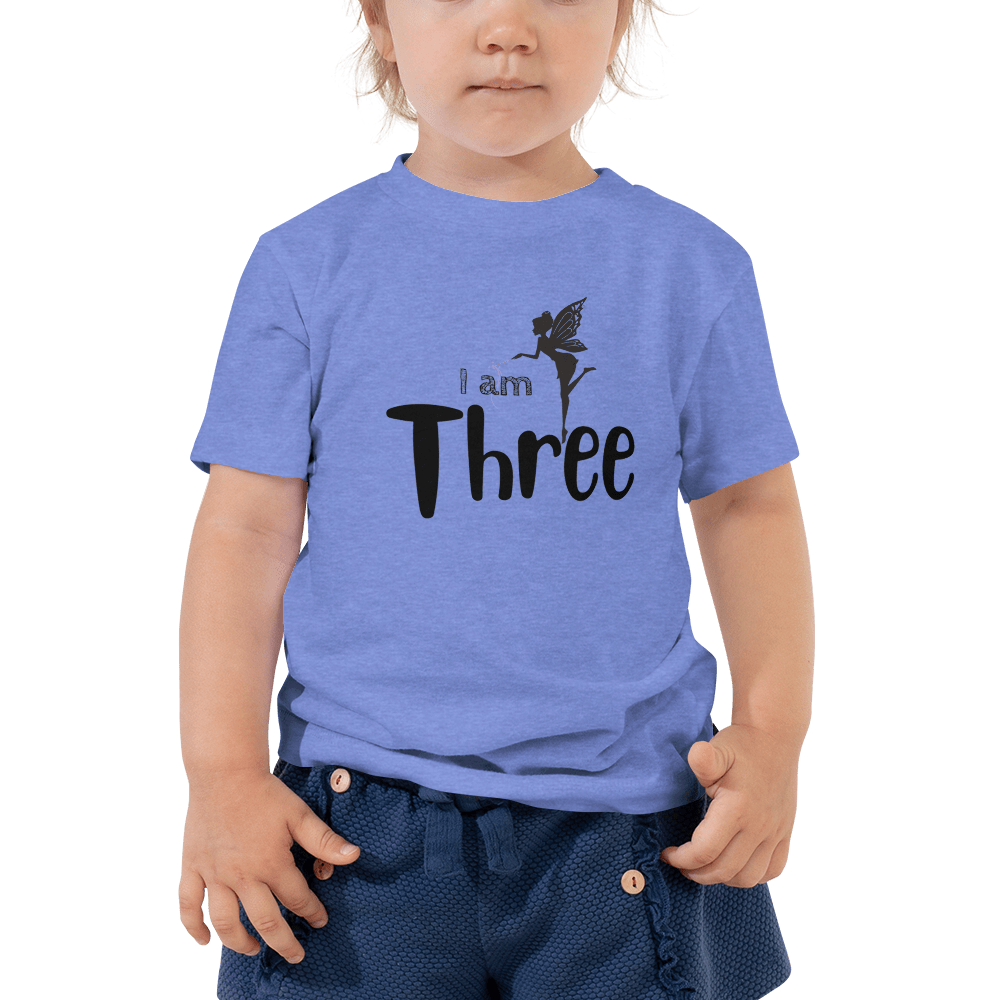 Hippie Soul Shop Heather Columbia Blue / 2T I am Three - With adorable fairy image - Toddler Short Sleeve Tee