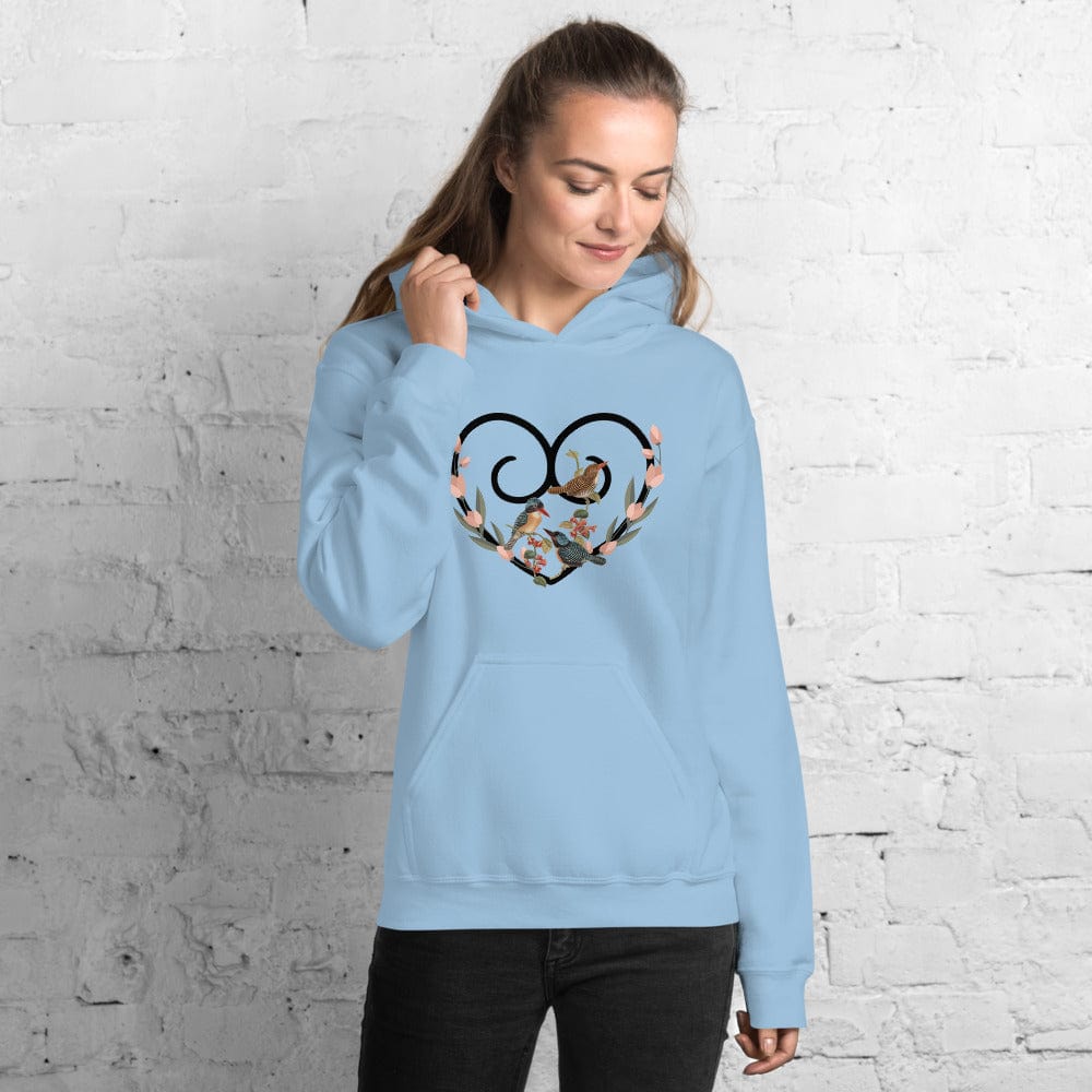 Hippie Soul Shop Light Blue / S Hearts and Flowers 3 - With birds - Unisex Hoodie
