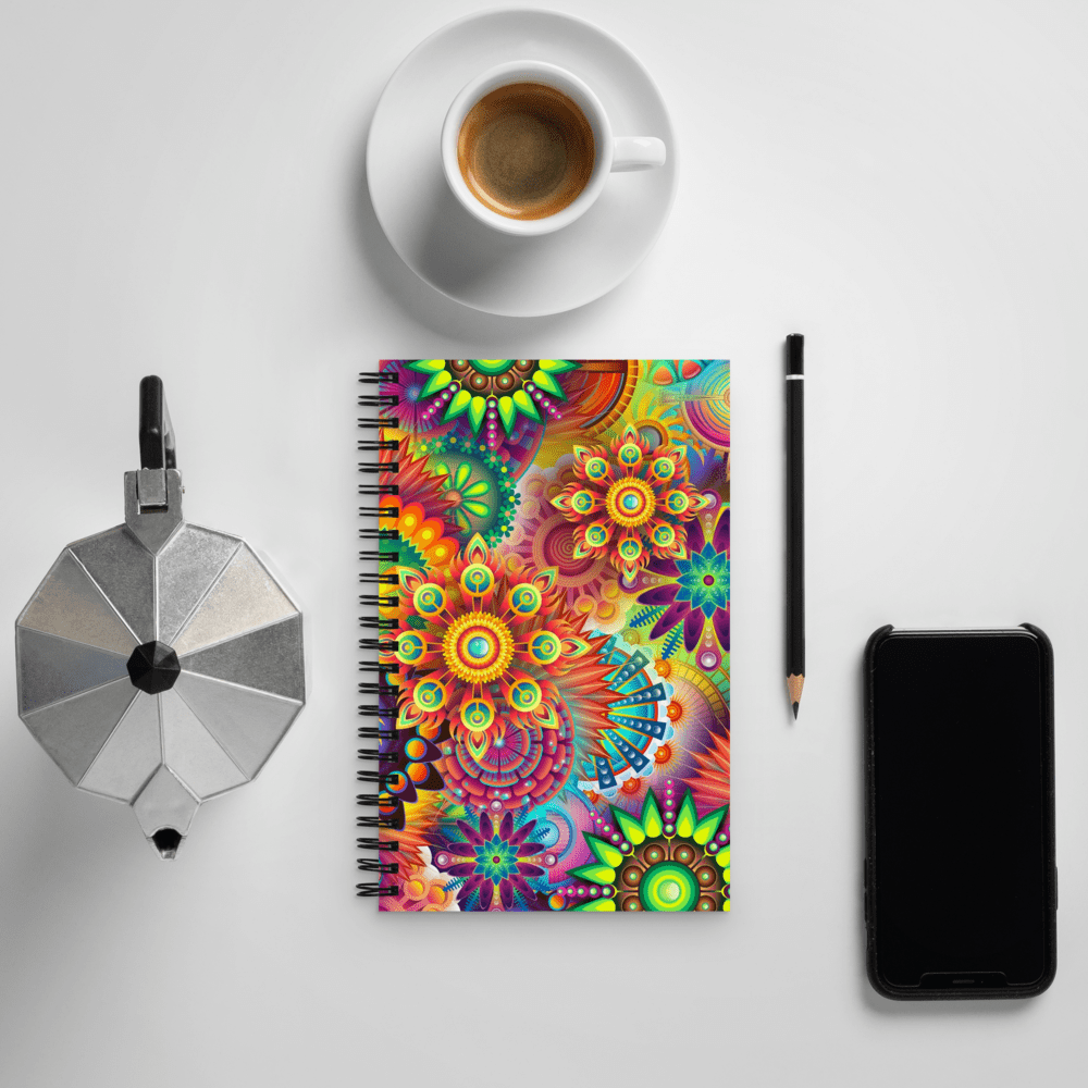 Hippie Soul Shop Mandala in bright beautiful jewel tones - Spiral Notebook