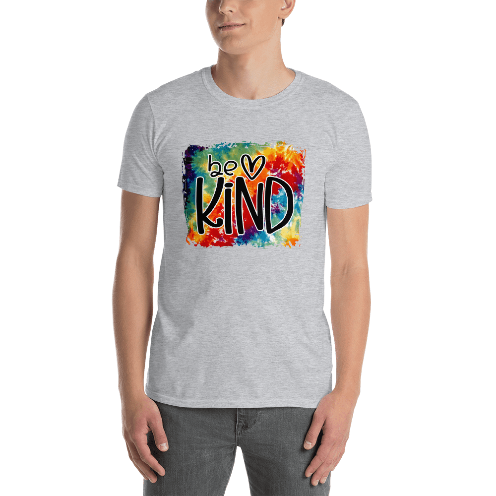 Hippie Soul Shop Sport Grey / S Be Kind - Colorful rainbow background for this important message - Short-Sleeve Unisex T-Shirt
