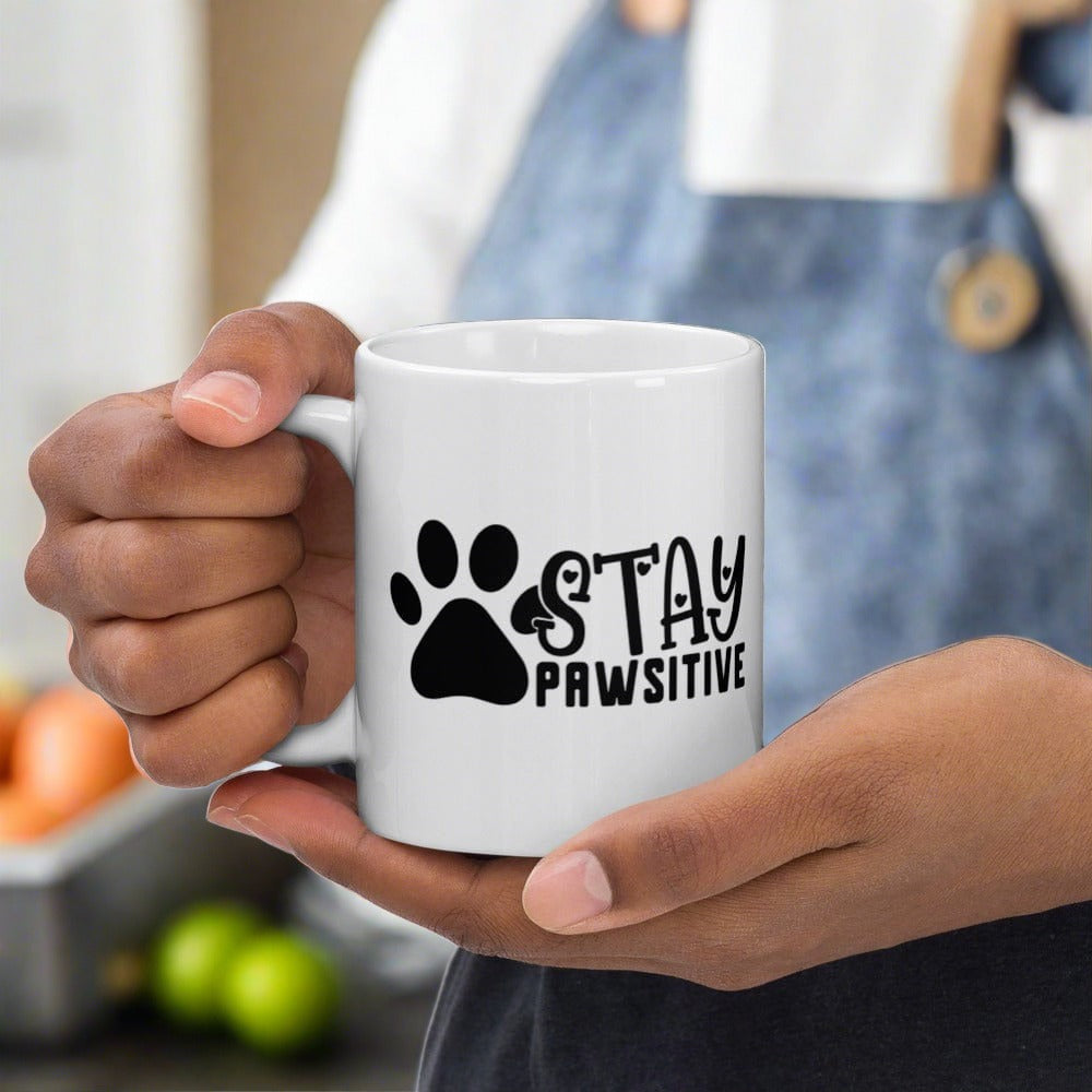 Hippie Soul Shop Stay Pawsitive - Fun design with a positive message - White Glossy Mug