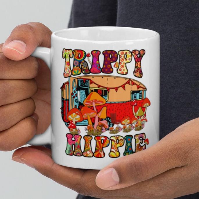 Hippie Soul Shop Trippy Hippie - Cute hippie vibe camper design - White glossy mug