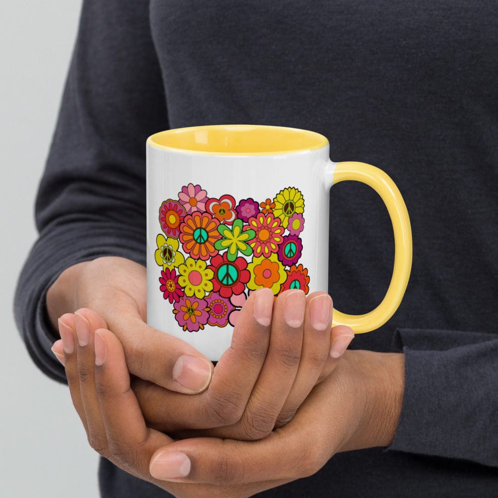 Hippie Soul Shop Yellow Flowers and Peace Signs - A perfect pair - Mug with Color Inside