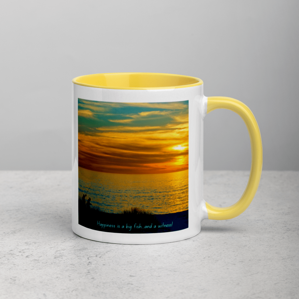 Hippie Soul Shop Yellow Happiness is a big fish...and a witness! - Mug with Color Inside