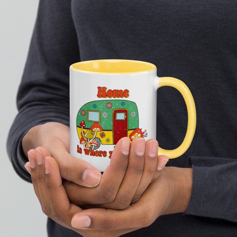 Hippie Soul Shop Yellow Home is Where You Park It - Mug with Color Inside