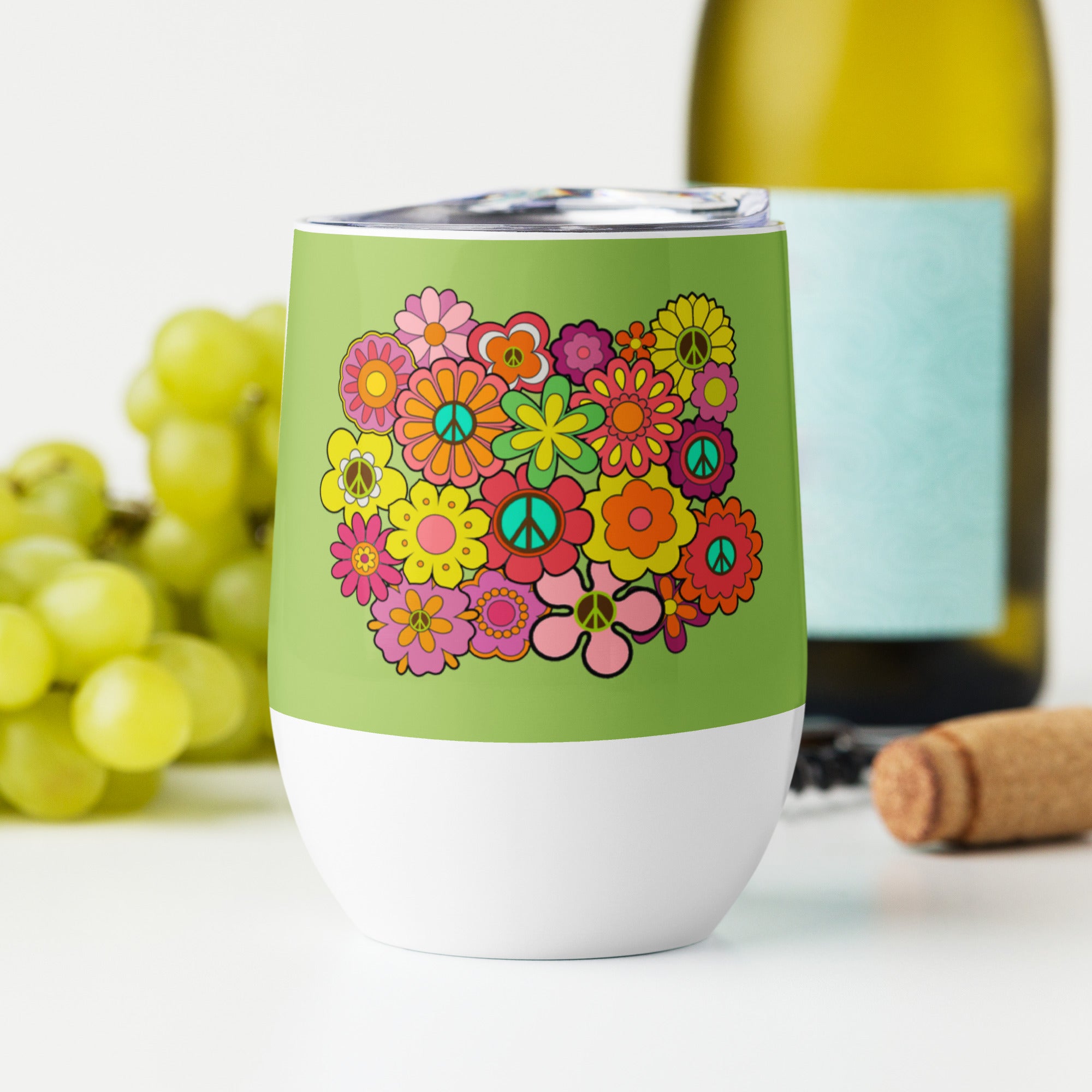 Flowers and Peace Signs - A perfect pair - Wine tumbler